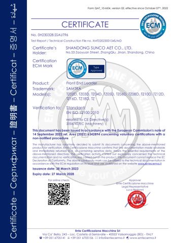 CE of Front end loader certificate from Qingdao Tavol Machinery Co., Ltd.