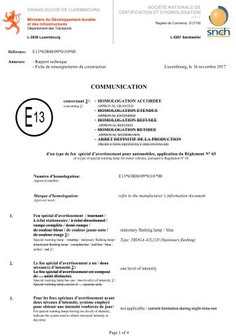 ECE R65 certificate from Wenzhou 5-Star Warning Lights Co., Ltd.