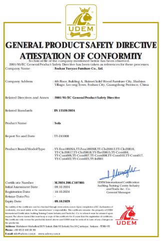 CE certificate of Foshan Yueyao Furniture Co., Ltd. – certificate photo, supplier certificates section