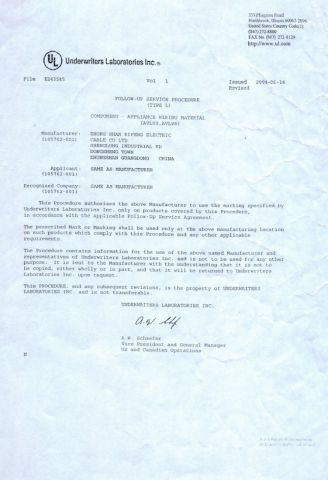 UL certificate from ZHONGSHAN AOSIMAN LIGHTING CO., LIMITED