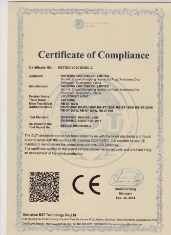 LED Street Light-LVD certificate from Rayborn Lighting Industry Co., Ltd.