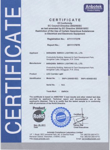 Parking Light ROHS certificate from Shenzhen Enrich Lighting Co., Ltd.