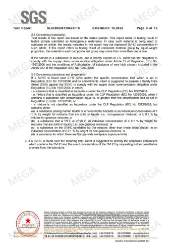 SGS REACH SECOND PAGE certificate from Xiamen Mega Imp. &Exp. Co., Ltd.