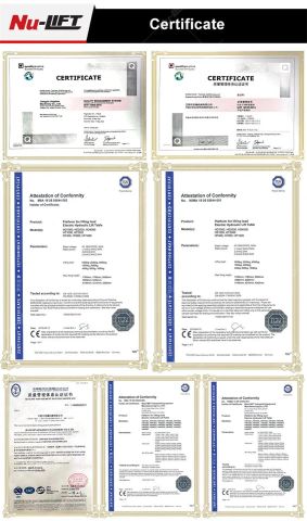 Our certificate certificate from Nu-Lift Equipment Co., Ltd.
