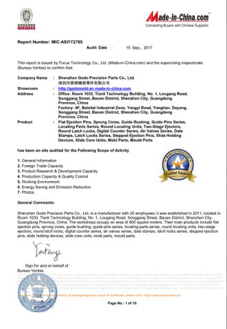 Certificates certificate from Shenzhen Godo Precision Parts Co., Ltd.