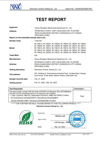 RoHS certificate of Zhengzhou Neachy Furniture Co., Ltd – certificate photo, supplier certificates section