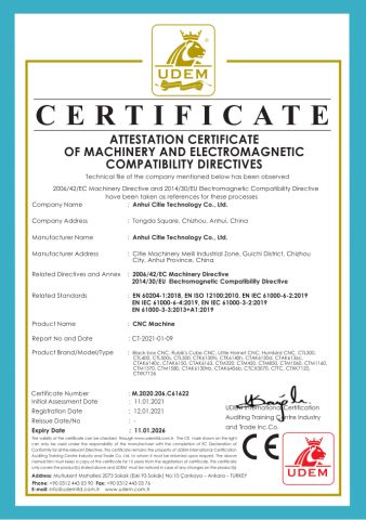 CE Certificate of CNC Lathe Machine certificate of ANHUI CITIE TECHNOLOGY CO., LTD. – certificate photo, supplier certificates section