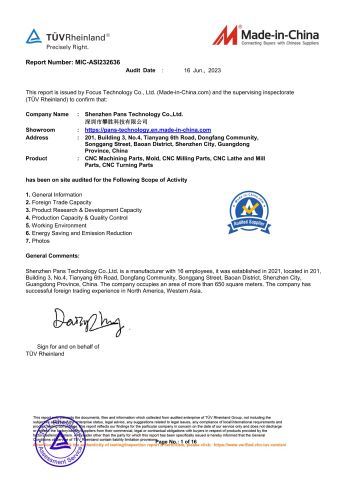 SGS certificate from Shenzhen Pans Technology Co., Ltd.