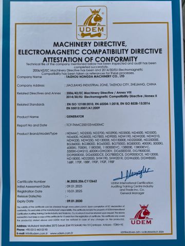 CE certificate from Taizhou Nongda Machinery Co., Ltd