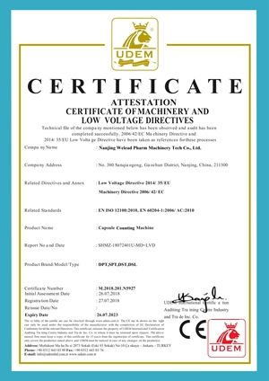 CE certificate for counting machine certificate of Nanjing Welead Pharm Machinery Tech Co., Ltd. – certificate photo, supplier certificates section