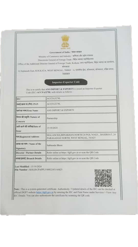 ANS IMPORT & EXPORTS certificate of ANS Import & Exports – certificate photo, supplier certificates section