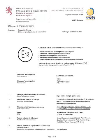 E13 Certificate certificate from Anhui Maygood RV Accessories Co., Ltd.