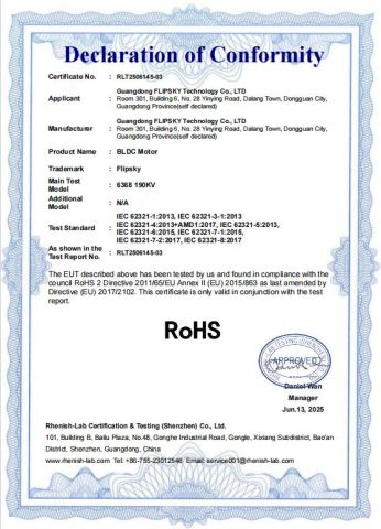 RoHS certificate from Guangdong Flipsky Technology Company Ltd.