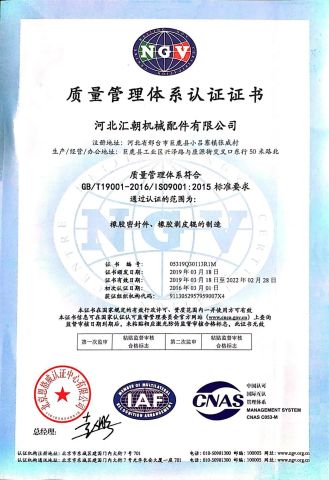 Quality Management System Certification certificate of Hebei Huichao Machinery Parts Co., Ltd. – certificate photo, supplier certificates section