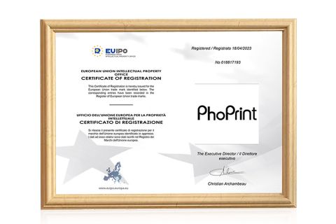 Phoprint Trademark certificate from Guangzhou Reyeah Technology Co., Ltd.