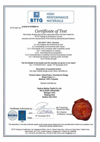 Certificate certificate of Yancheng Chimei Apparel Co., Ltd. – certificate photo, supplier certificates section
