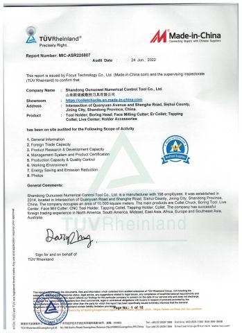 Technischer uberwachungs-verein certificate from Shandong Ounuowei Numerical Control Tool Co., Ltd.
