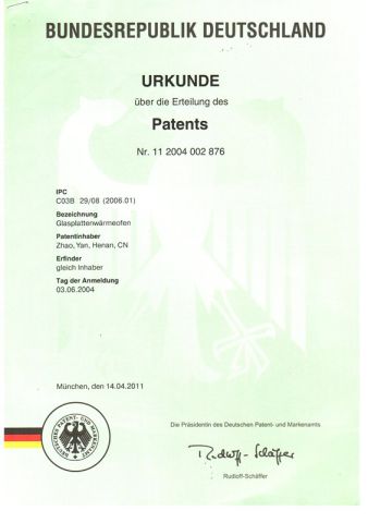 a new type of glass tempering furnace certificate from Luoyang LandGlass Technology Co., Ltd.