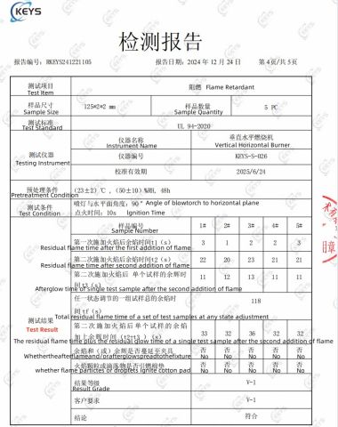 Tubes V-1 Flame Retardant Rating Report certificate from Xiamen Good Light Technology Co., Ltd.