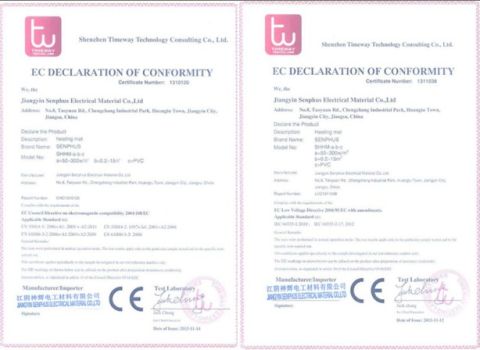CE certificate certificate from Jiangyin Senphus Electrical Material Co., Ltd.