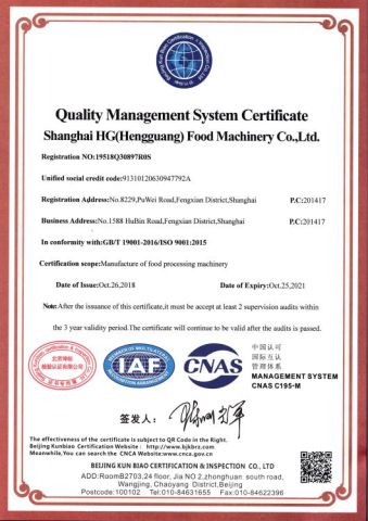 ISO certificate from Hg Industry Group Ltd.
