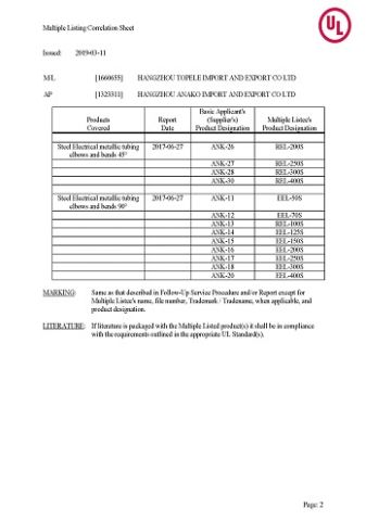 UL Certificate certificate from Hangzhou Topele Import And Export Co., Ltd.