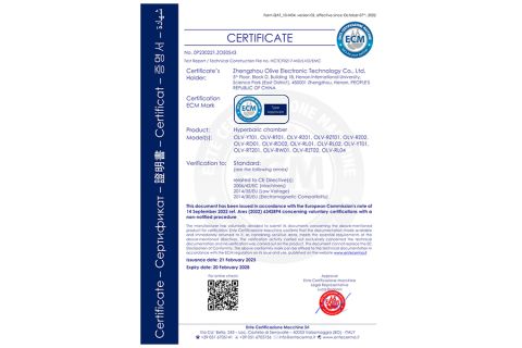 CE Certificate of Hyperbaric Chamber certificate from Zhengzhou Olive Electronic Technology Co., Ltd.