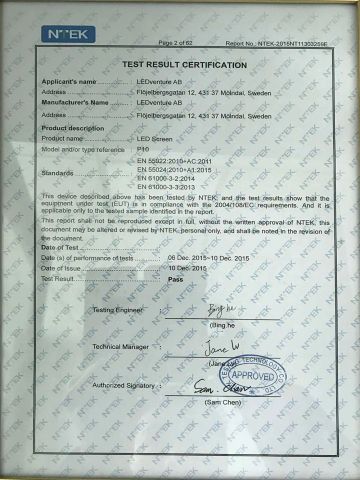 EMC certificate from Shenzhen LEDventure Co., Ltd.