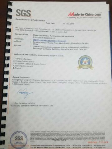 SGS Certificates certificate of Changzhou Forman Welding Equipment Co., Ltd. – certificate photo, supplier certificates section