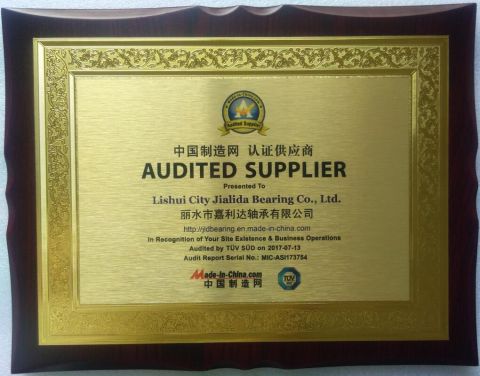 Audited Supplier of Made In China certificate from Lishui City Jialida Bearing Co., Ltd.