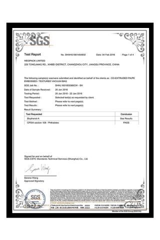 BPA certificate from MEG GROUP