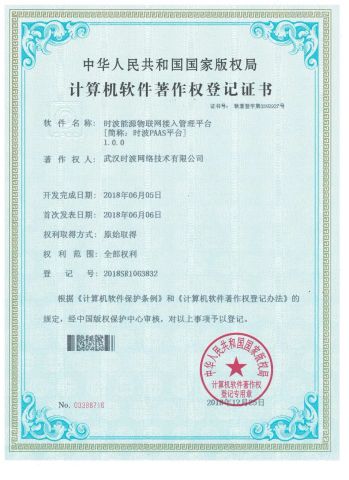 TimeWave energy IoT access management platform certificate from Wuhan Timewave Iot Technology Co., Ltd