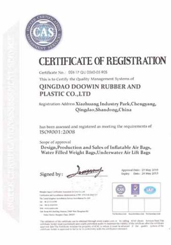 ISO 9001:2008 certificate from Qingdao Doowin Rubber And Plastic Co., Ltd.