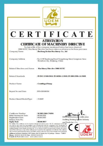 CERTIFICATE certificate of Zhejiang Kedun Machinery Co., Ltd. – certificate photo, supplier certificates section