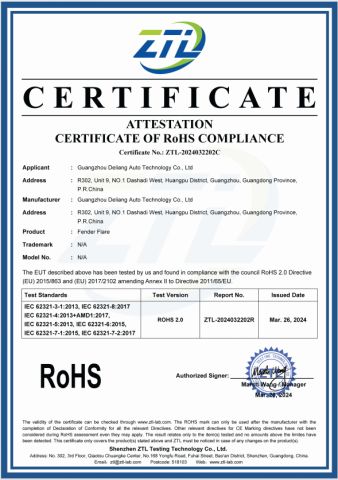 Rohs certificate certificate from Guangzhou Deliang Auto Accessory Co., Ltd.