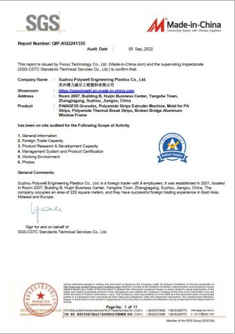 Audited Supplier certificate from Suzhou Polywell Engineering Plastics Co., Ltd.