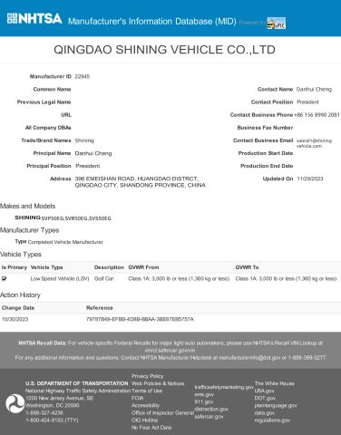 DOT certificate from Qingdao Enlightening Cart Co., Ltd