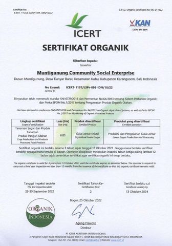 Organic Indonesia certificate from PT Myra Berkat Nusantara