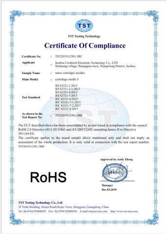 ROHS certificate from Spacedragon Tattoo Needle Co., Ltd