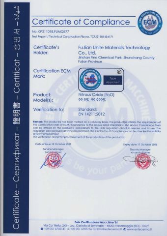 CE certificate from Fujian Unite International Co., Ltd.