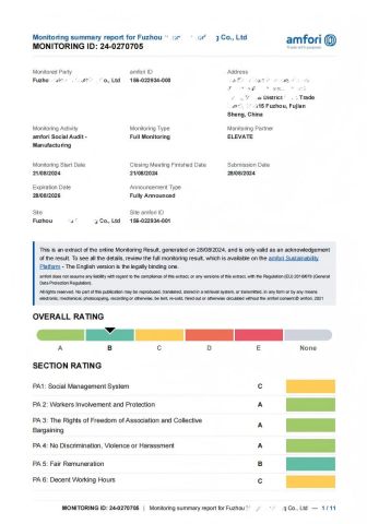 BSCI certificate from Fuzhou Voshine Garments Co., Ltd.