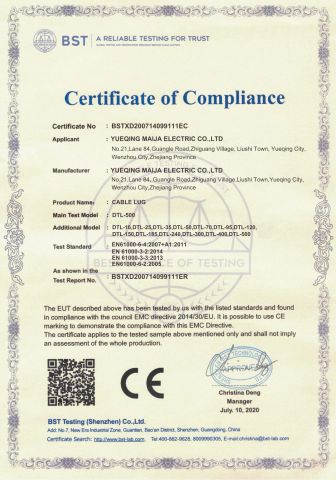 CE certificate from Yueqing Maija Electric Co., Ltd.