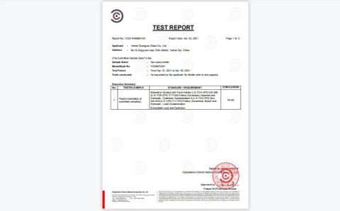 FDA certificate certificate from Yantai Changyou Glass Co., Ltd.