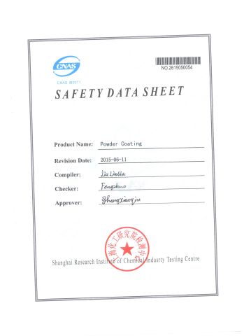 MSDS certificate from Taizhou City Florid Powder Coating Co., Ltd.
