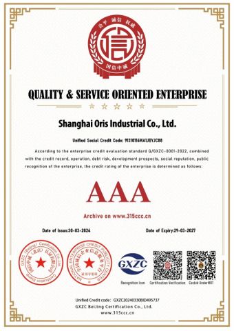 QUALITY & SERVICE ORIENTED ENTERPRISE certificate from Shanghai Oris Industrial Co., Ltd.