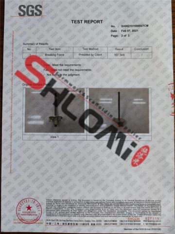 SGS TEST Formwork Wing Nut DIA100MM certificate of Shandong Shlomi Machinery Co., Ltd. – certificate photo, supplier certificates section