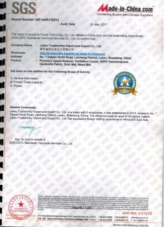 ONSITE AUDITED CERTIFICATE certificate from Laiwu Trustworthy Import and Export Co., Ltd.