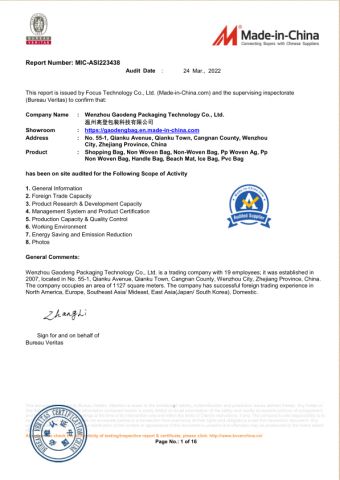 made in china certificate of Wenzhou Gaodeng Packaging Technology Co., Ltd. – certificate photo, supplier certificates section