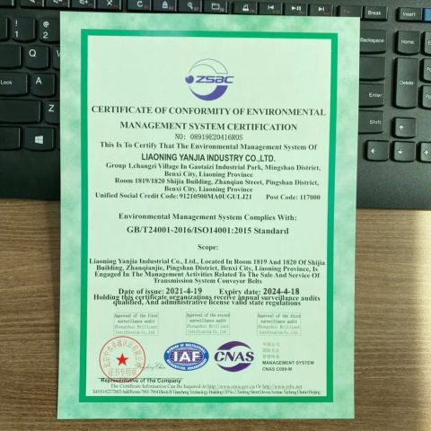 CERTIFICATE OF CONFORMITY OF ENVIRONMENTAL MANNAGEMENT SYSTEM CERTIFICATION certificate from Liaoning Yanjia Industry Co., Ltd.