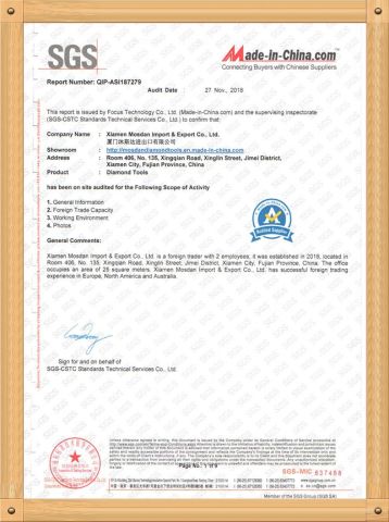 SGS Audited certificate from Xiamen Mosdan Import & Export Co., Ltd.